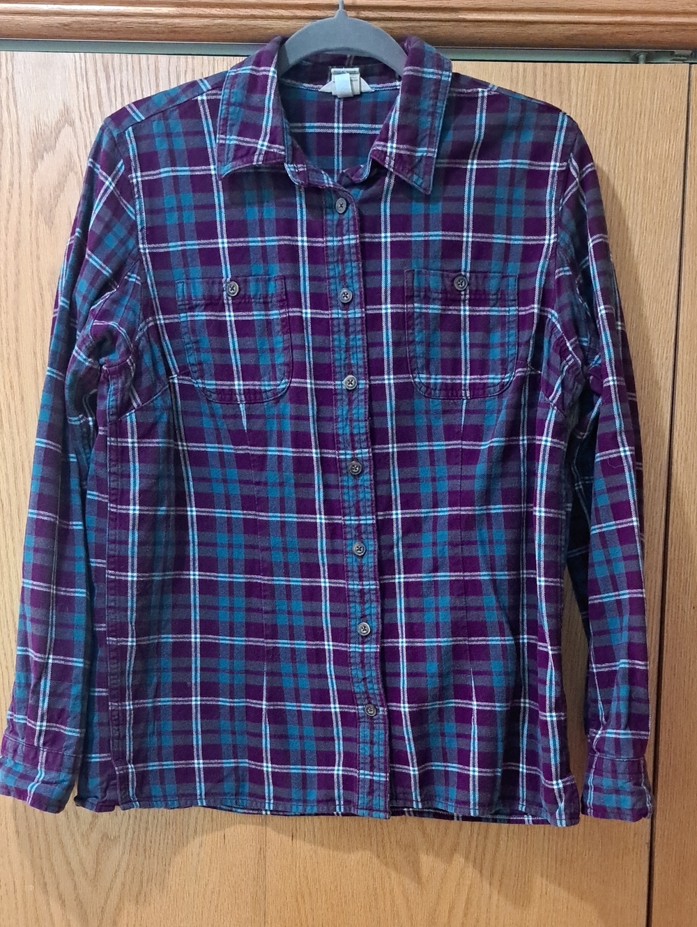 Duluth Trading Co Plaid Flannel Button-Down in Purple & Green
